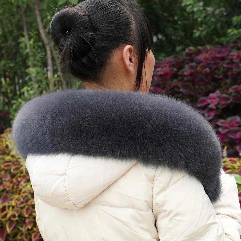 

Winter Genuine 100% Natural Fox Fur Collar Scarf For Women coat Hood Fox Fur Scarves Collar Warmer Custom Made