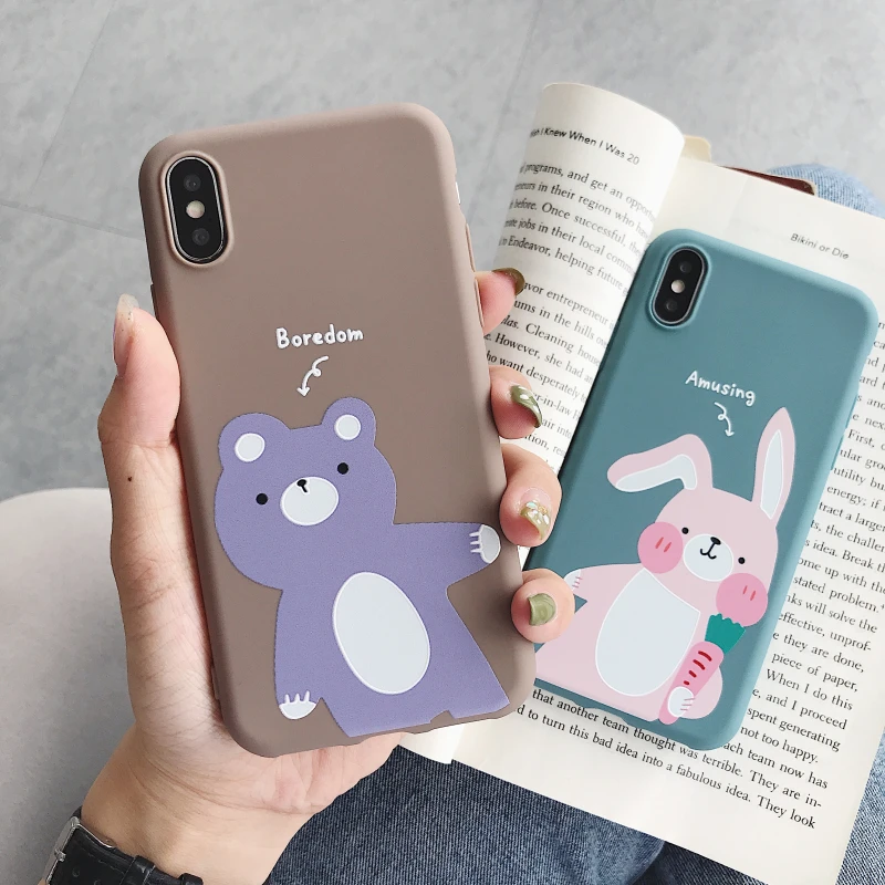 Чехол для мобильного телефона с мультяшным медведем и кроликом iPhone Xs XR Max 6s 7 8 Plus