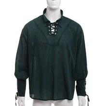 Винтажная Мужская средневековая рубашка однотонная повязка с длинным рукавом стоячий воротник воин Рыцари панк топы