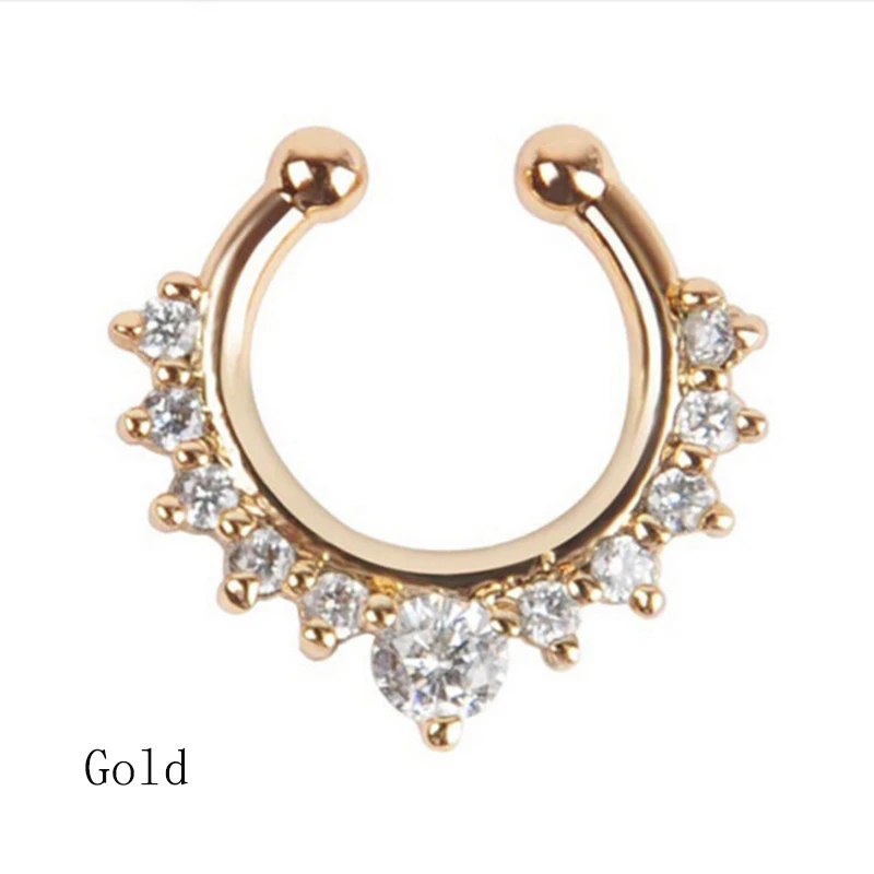 Qevila Crystal Fashion Clicker Fake Septum for Women Body Clip Hoop Vintage Fake Nose Ring Faux Piercing Body Jewelry Wholesale (10)