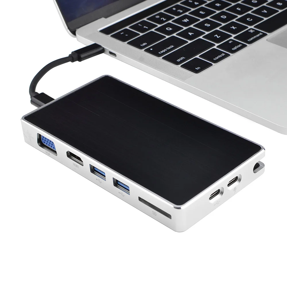 

USB-C Docking Station 8 All in One Type C to HDMI VGA SD USB 3.0 RJ45 Network Adapter Hub With PD Charging For MacBook Samsung
