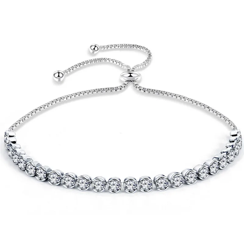 Изящные регулируемые теннисные браслеты с кубическим цирконием и кристаллами, серебряный браслет для невесты, свадебные ювелирные изделия Tiffan, подарок для женщин
