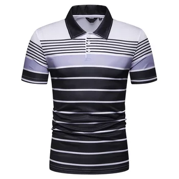 

New Summer Men's Short Sleeve Polo Shirt Men's Contrast Stripe Slim Lapel Casual Polo Shirt