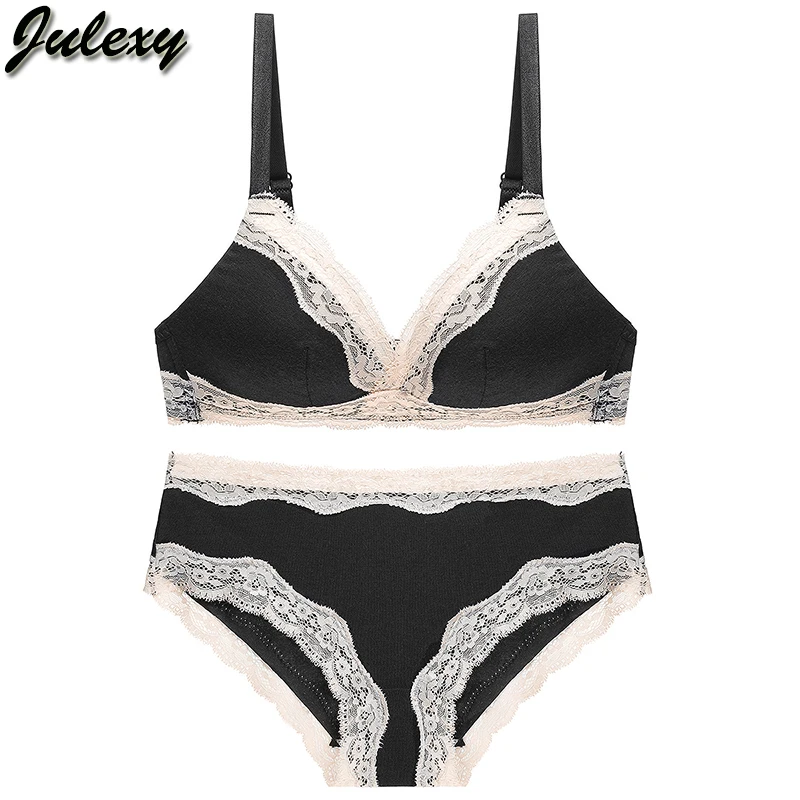 

Julexy New 2019 Sexy A B Cup Wire Free Women Bra Set Push Up Bra Brief Set Hollow Out Underwear Panty Set Intimates Bralette