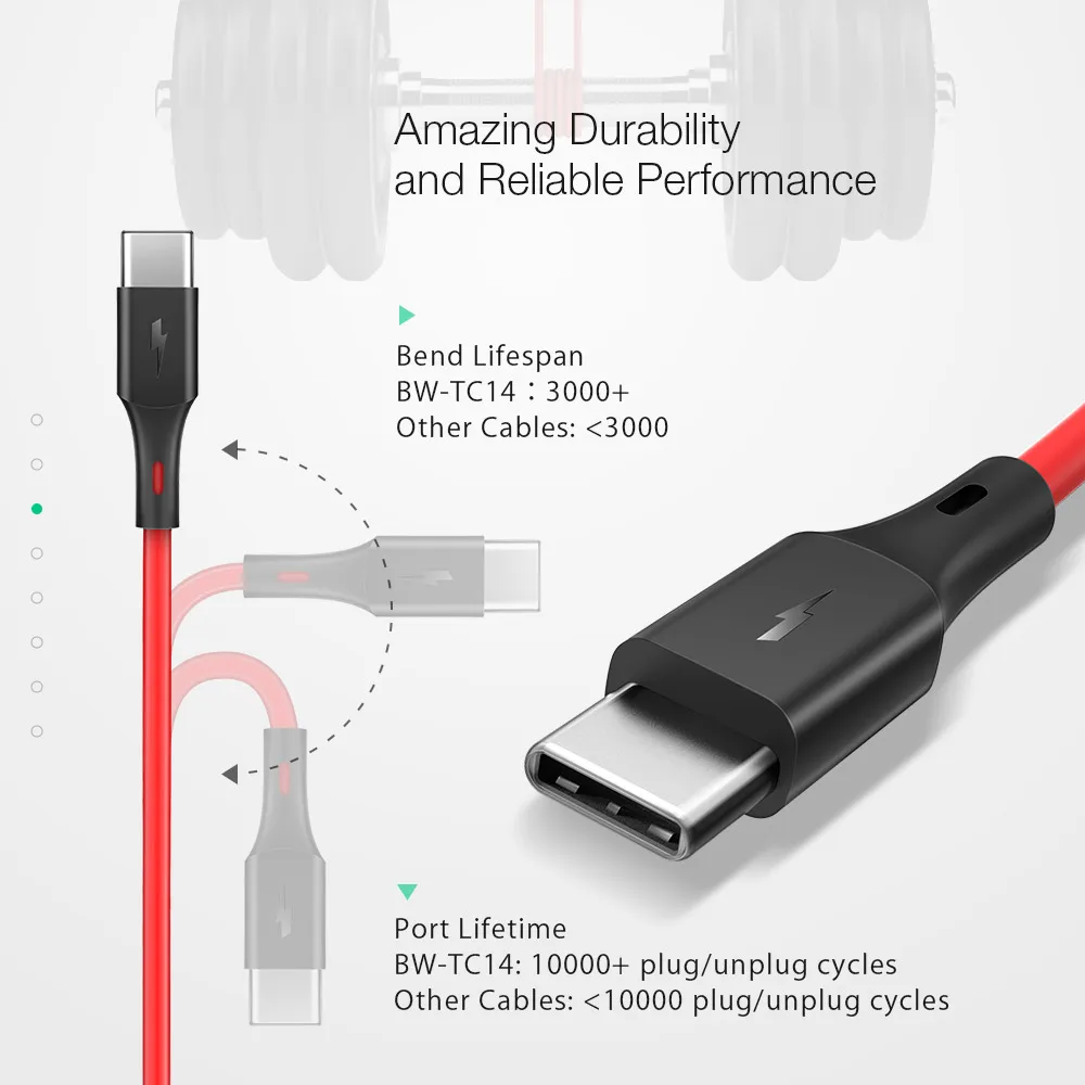 BlitzWolf 2 в 1 3A usb type-C кабель передачи данных для быстрой зарядки 3 фута/0,9 м для Oneplus 6 для Xiaomi Mi8 Mix Для huawei USB зарядное устройство Шнур