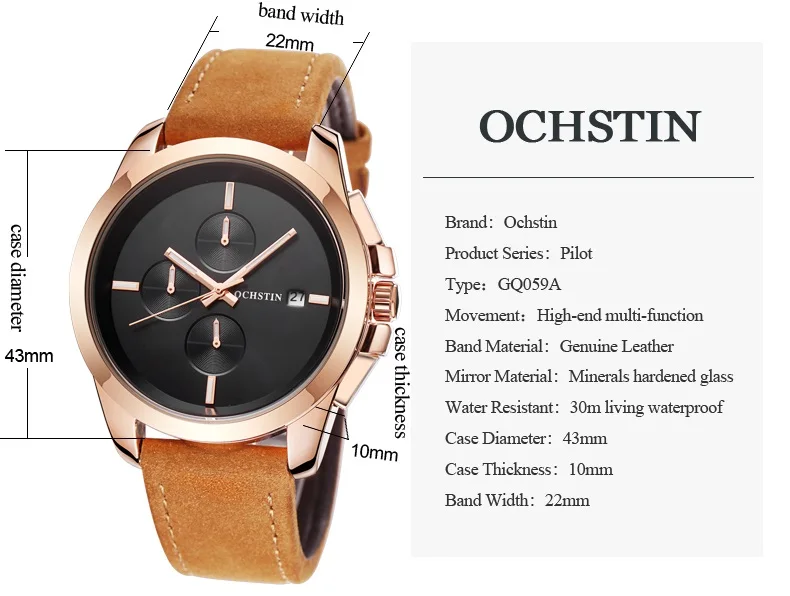 Горячие OCHSTIN часы Для мужчин Топ Элитный бренд Дизайн военные спортивные наручные часы Для мужчин Кварцевые наручные часы Для мужчин кожаным ремешком 059a
