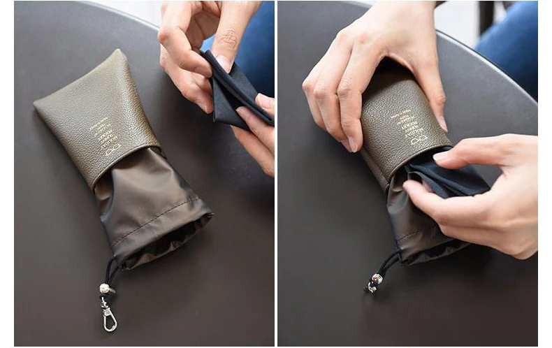 MINIMUM PU Rope Push-Pull Closure Sunglasses Bag Lightweight Waterproof Cloth Glasses Case Hook Waterproof Leather Box16