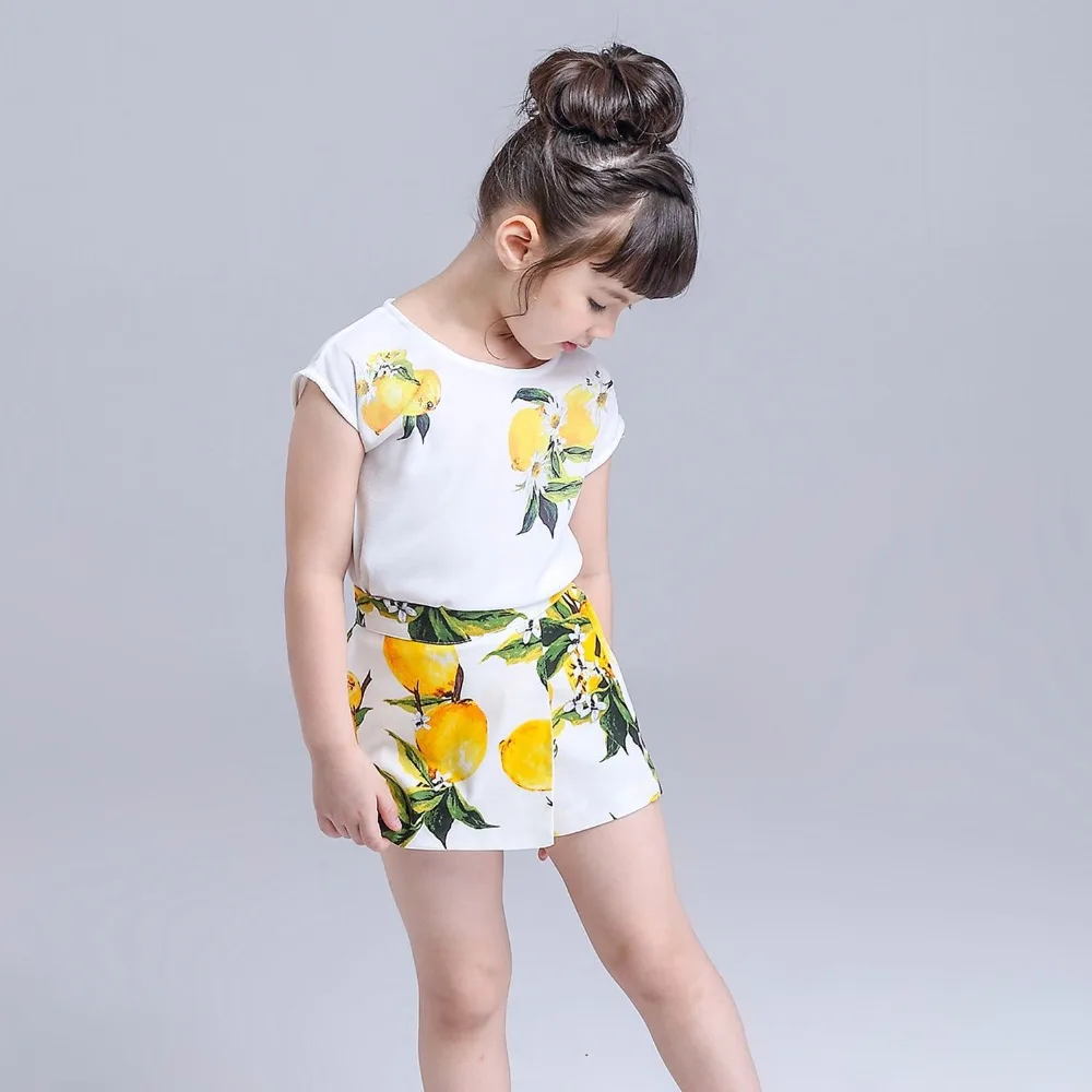 Kimocat/Летняя одежда для маленьких девочек детская одежда из 2 предметов футболка+ штаны костюмы с короткими рукавами детская одежда милые комплекты для девочек с лимонами