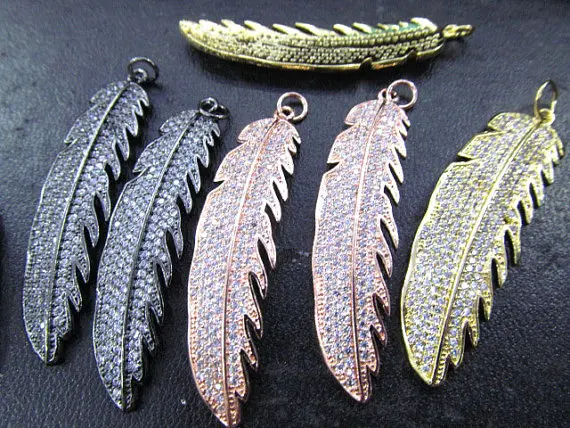 6pcs 50x15mm CZ Micro Pave Diamond Cubic Zirconia Brass Connector European Bead Leaf Leave Link Charms | Украшения и аксессуары