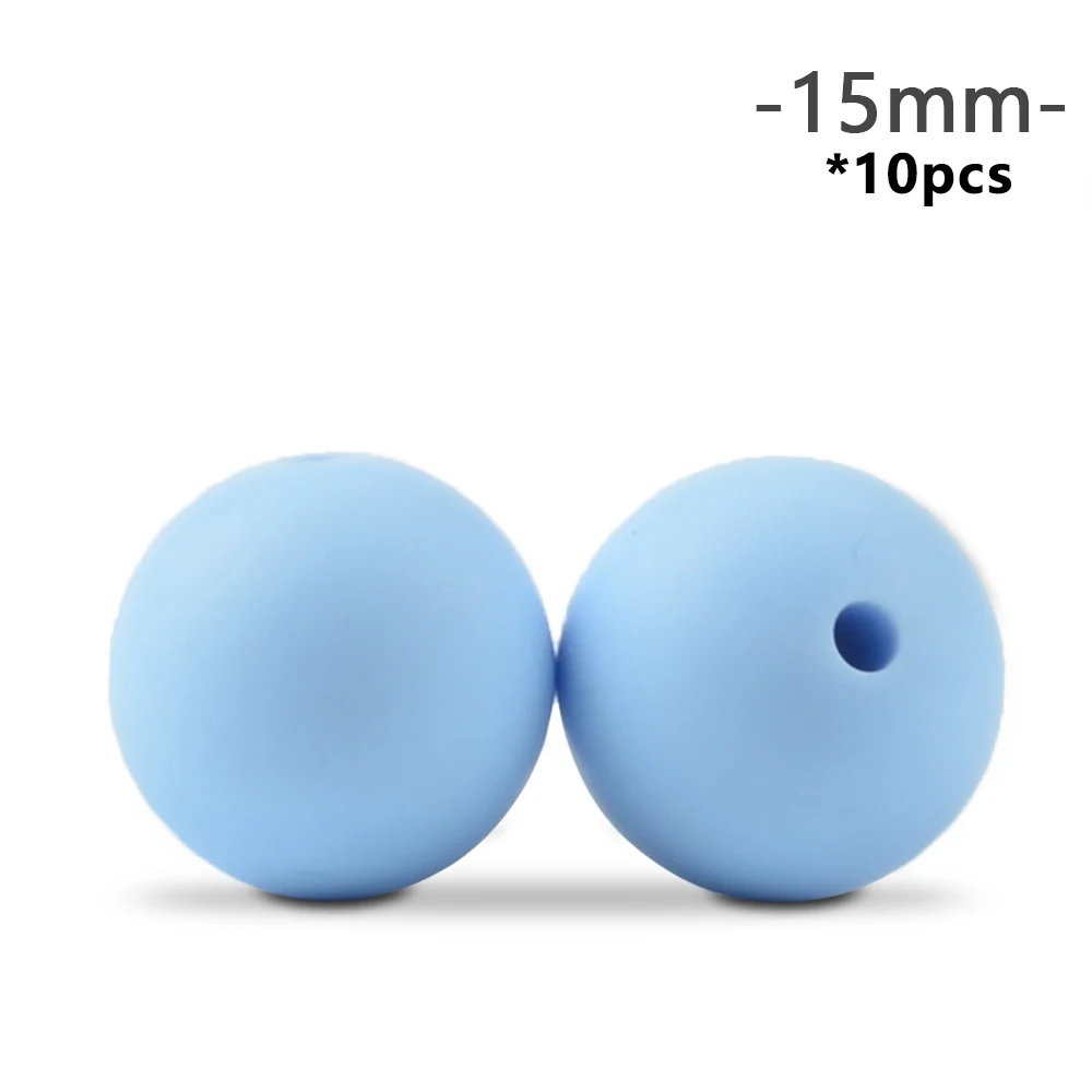 pastel blue LOFCA 10 шт., силиконовые бусины для прорезывания зубов, 15 мм, Прорезыватель для зубов, ожерелье для кормления ребенка, соска, клипса для ухода за полостью рта, не содержит бисфенола, пищевой, цветной - Цвет: pastel blue