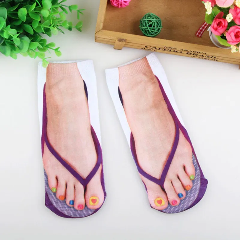 3D Women Printed Flip Flops Socks Cute Foot Funny Socks Slippers