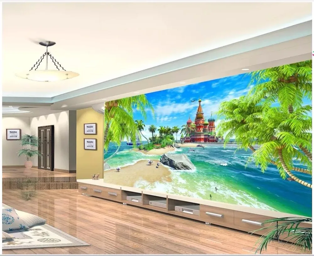 3d обои на заказ росписи фото романтический пляж кокосовые пальмы фон стены домашнего декора 3d настенные фрески обои для стен 3 d