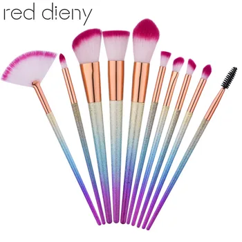 

10pcs Face Makeup Brush Set Colorful Glitter Handle Make Up Tool Blusher Powder Concealer Eyebrow Eyeshadow Blending Brushes Kit