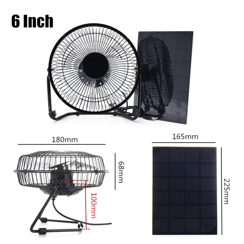

New 6 inch USB Solar Panel Powered Iron Fan 5W Panel Outdoor Home Cooling Ventilation For Traveling Fishing Home Office