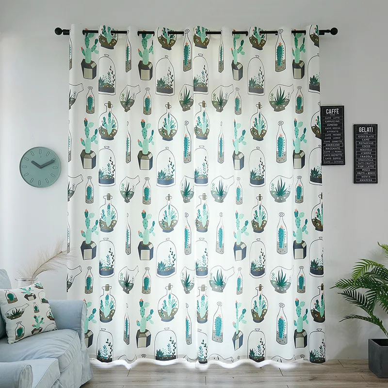 

Nordic Wind Curtains Plant Cotton Linen Curtain Green Curtain for Living Room Bedroom Study Balcony
