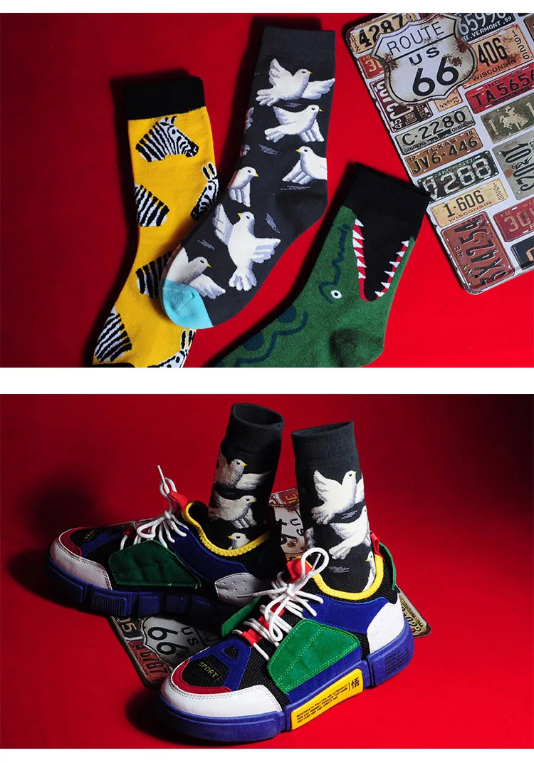 Мужские Модные Цветные Носки с рисунком крокодил, Акула Зебра Цветок Птица мягкие удобные хлопковые носки