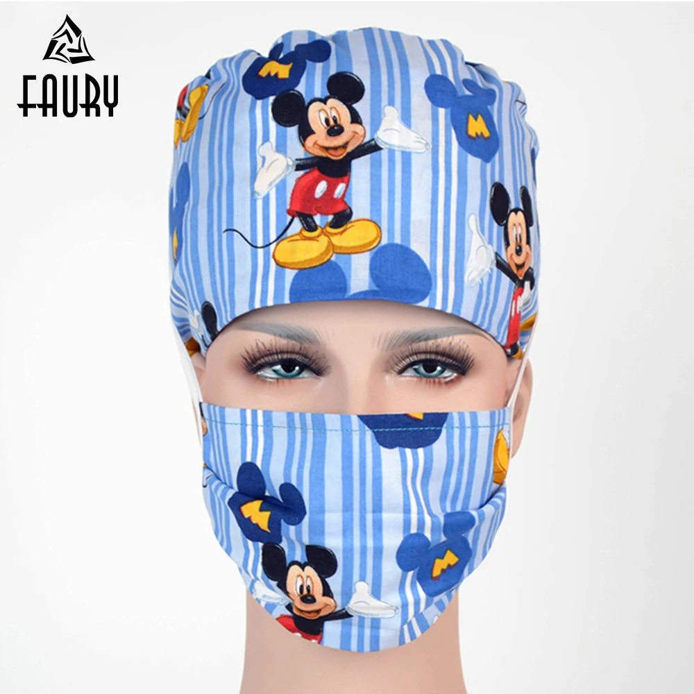 

New Surgical Cap Dentists Scrub Caps Hospital Work Hats printing Operating Room Beauty Cotton Work Cap Doctor Accessary