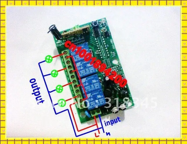 4ch беспроводной switch220v Беспроводная система дистанционного управления(1 передатчик и 1 приемник) 10A Обучение выходной код регулируется