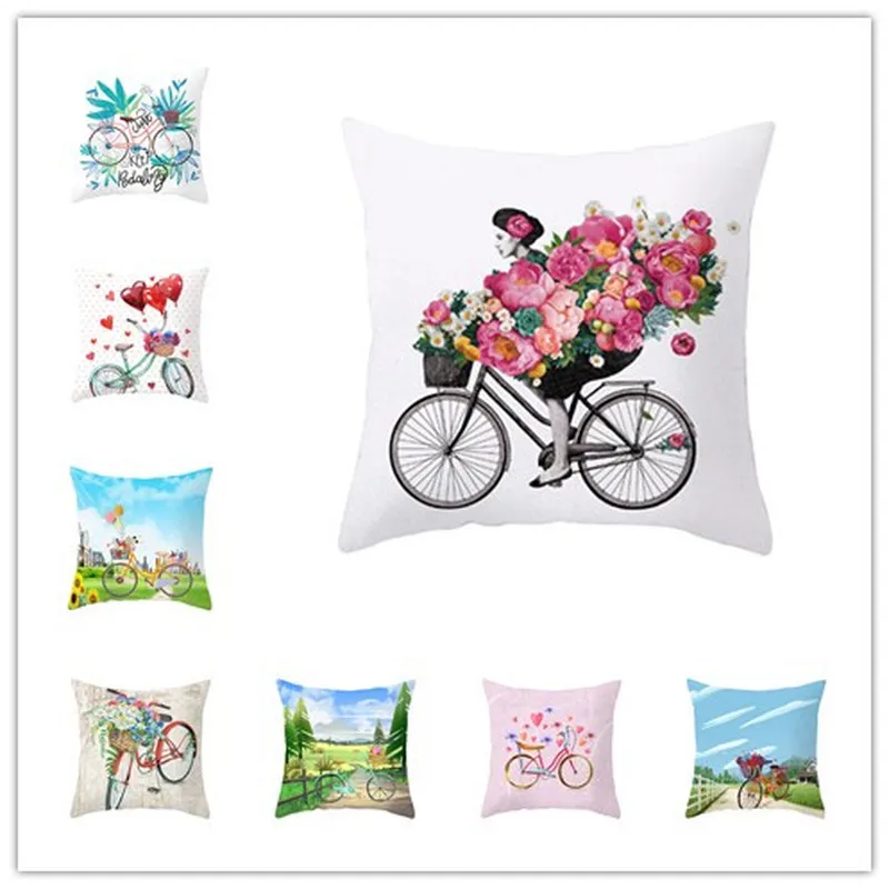 

CUSCOV Flower bicycle pillow cover custom ins Nordic pillowcase to map custom photo small fresh sofa cushion cover pillowcase