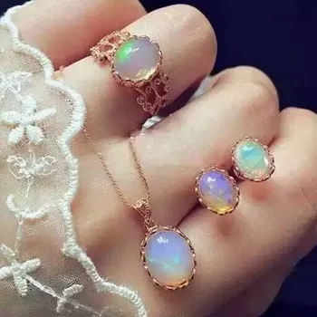 

Fidelity Natural opal s925 sterling silver ring/pendant/earrings elegant fine jewelry sets for women natural color gemstone