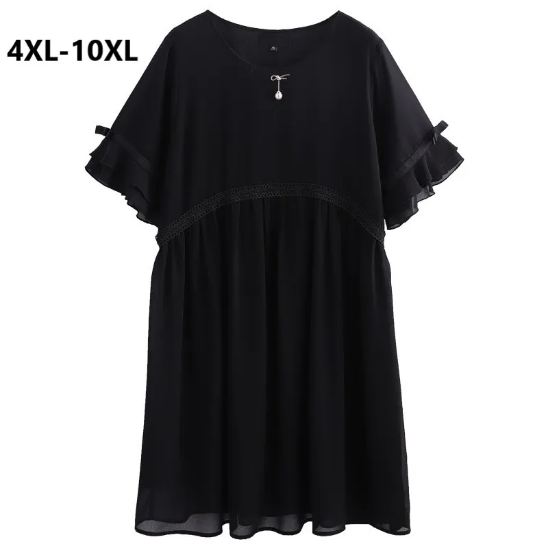 Женское шифоновое платье большого размера 10XL 9XL 8XL 4XL с рюшами на рукавах черное