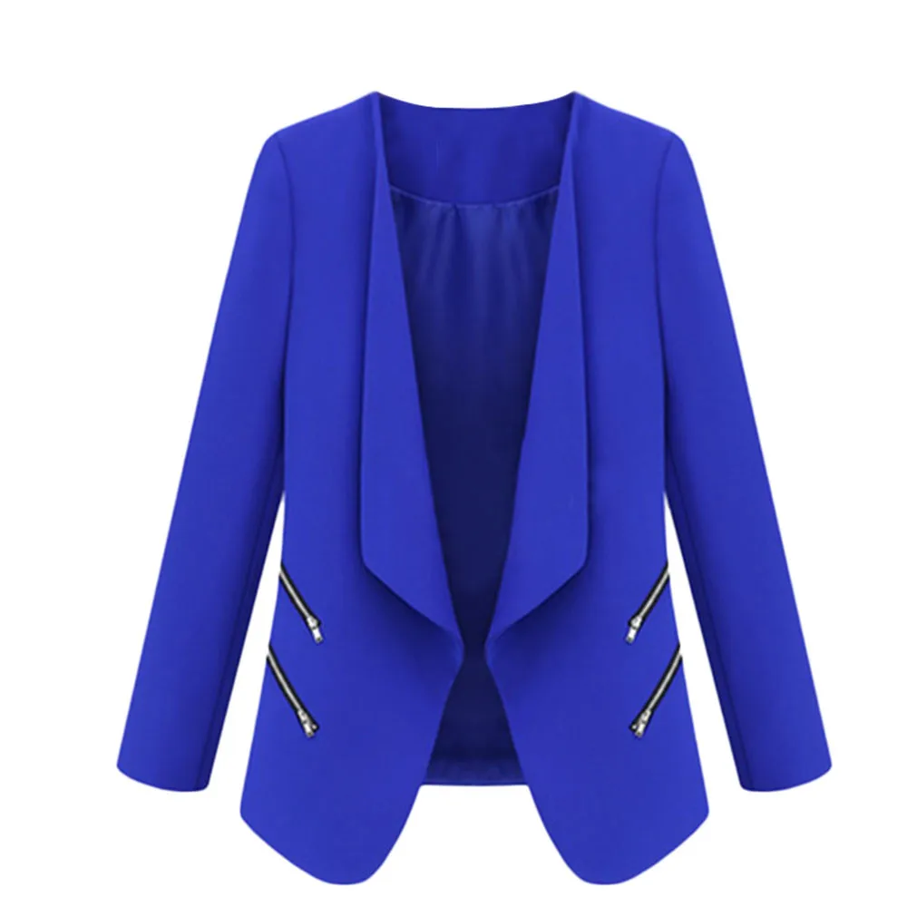 Модные пальто и куртки женские с длинным рукавом Свободные однотонные на молнии пальто кардиган Топы пальто chaqueta mujer#20181015 - Цвет: Синий