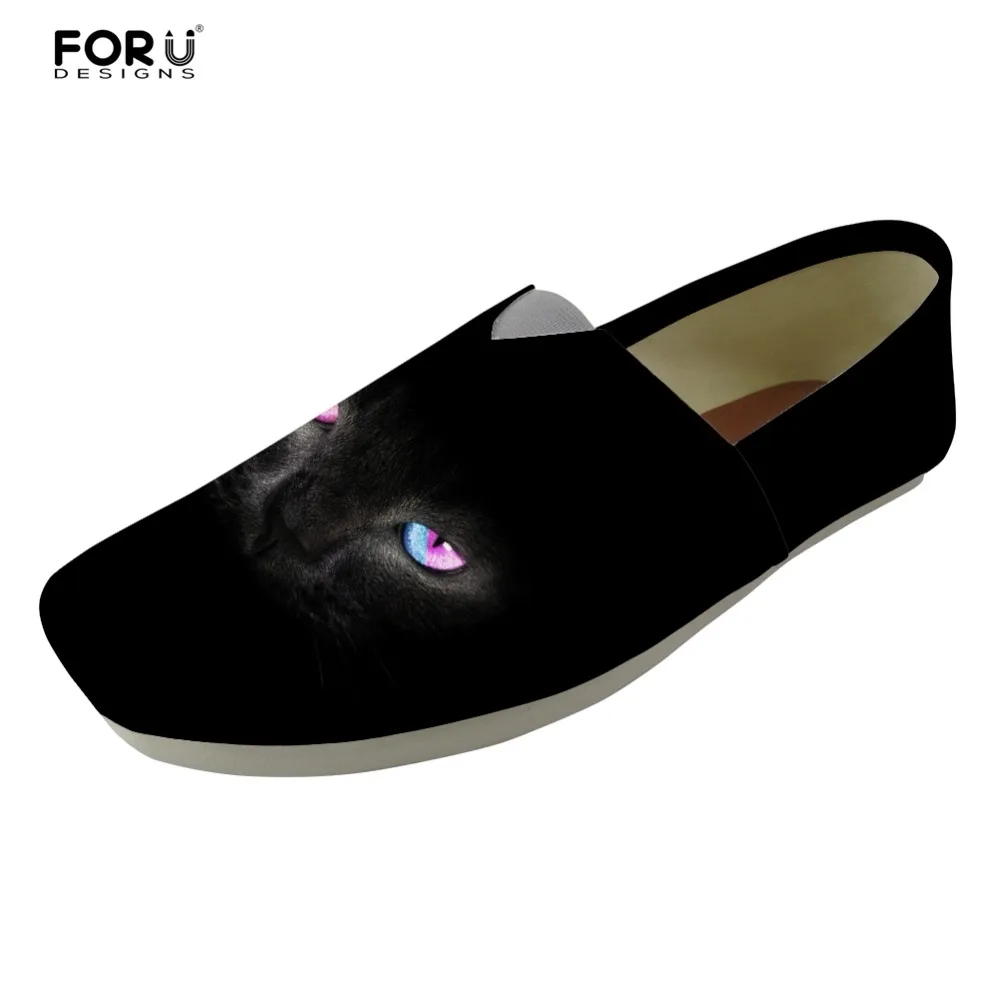 

FORUDESIGNS Black Animal Cool Cat Brand Designer Women Flats Shoes Summer Breathable Casual Loafers Shoes Woman Student Walking