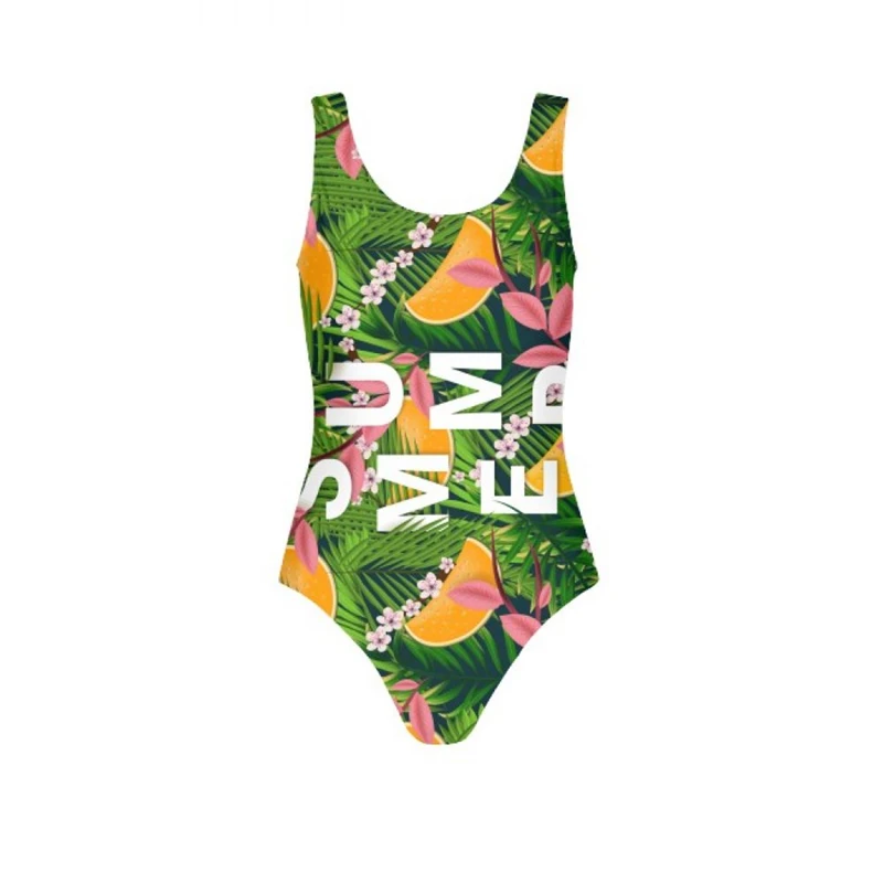 

2019 One Piece Swimsuit Women family Swimwear Green Leaf Bodysuit Bandage High Cut Summer Beach Bathing Suit Monokini Swim Suit