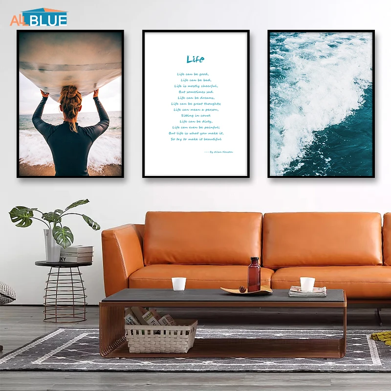 

Surfers Wave Ocean Wall Art Canvas Painting Nordic Posters And Prints Girl Sea Landscape Motivational Quote Decoration Pictures