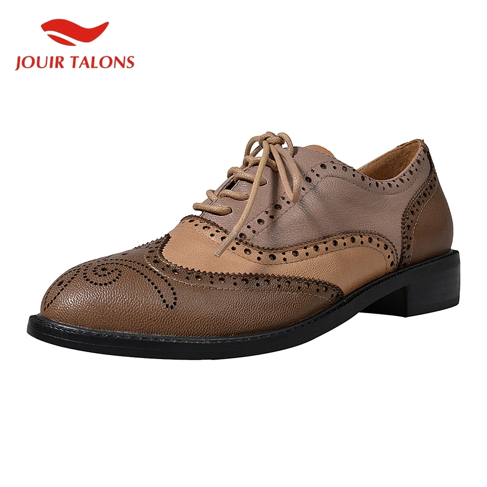 

Top Quality Sheepskin Genuine Leather Brogue Shoes Woman Flats Female Retro British Style Shoelaces Casual Women Shoes Footwear