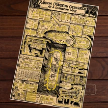 Mapa de generador de mazmorra aleatorio mazmorra clásico Retro Decoración en papel Kraft póster mapas inicio carteles para Bar pared pegatina de lona