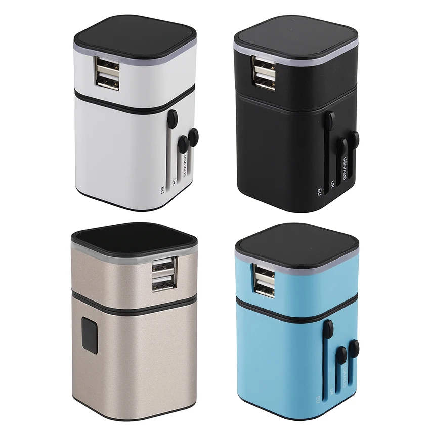 

All-in-One Universal International Plug Adapter World Travel Converter 2 USB Ports Charger Adapter AU/US/UK/EU Plug