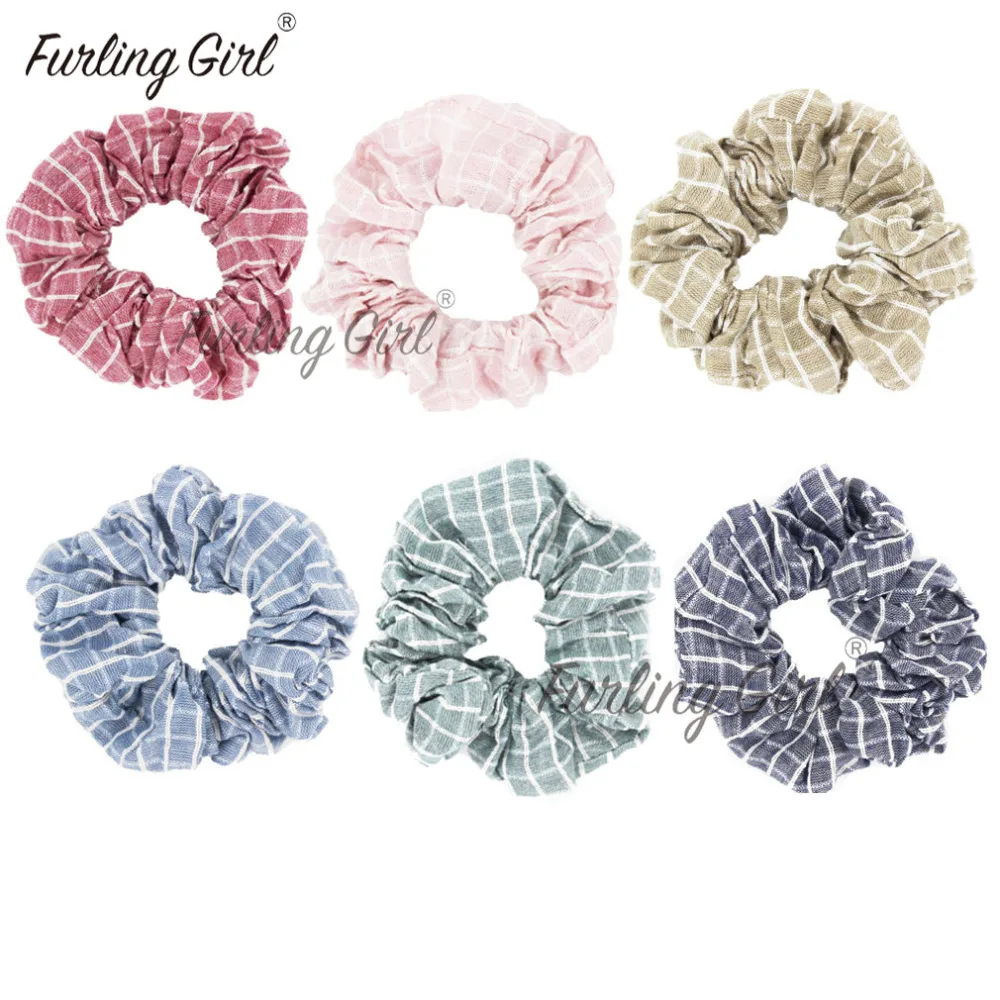 

Furling Girl 1 PC Cotton Gingham Lattice Hair Scrunchies Ponytail Holders Spring Elastic Hair Bands Women Hair Accessories