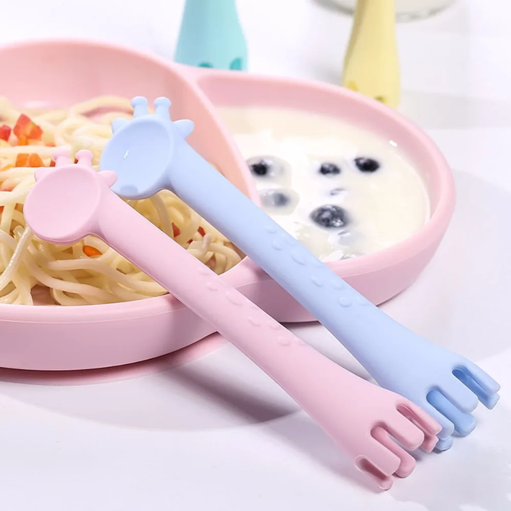 Rodent Silicone Feeding Spoon Infant Training Spoon Giraffe Kids Baby Feeding Spoon Fork Giraffe Baby Teething Soothing Toy
