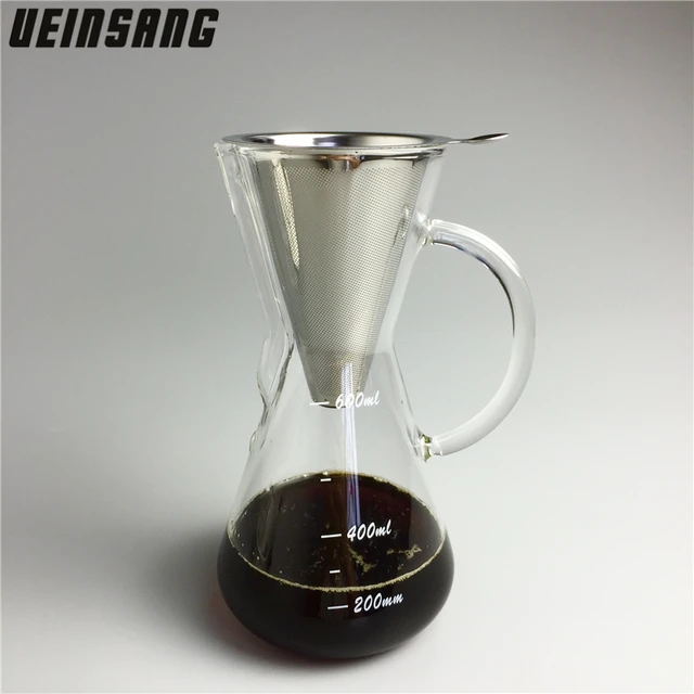 Special Price 600ML Glass Handle Kettle and Reusable Stainless Steel Coffee Filter Drip Brewing Pot Coffee and Tea Tools Coffee Maker Teapot  