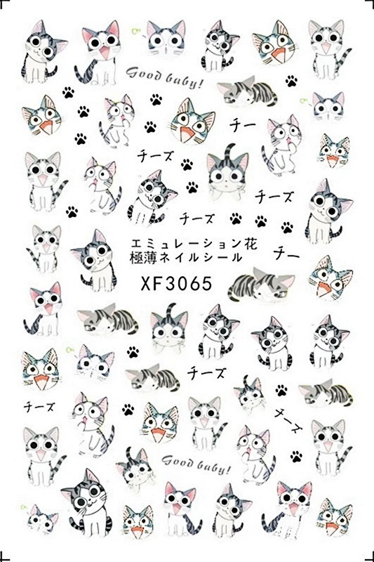 Набор наклеек для дизайна ногтей с мультяшным котом, наклейки для украшения ногтей с изображением свиньи, медведя, утки, наклейки на ногти, дизайн ногтей, переводная Фольга для маникюра - Color: XF3065