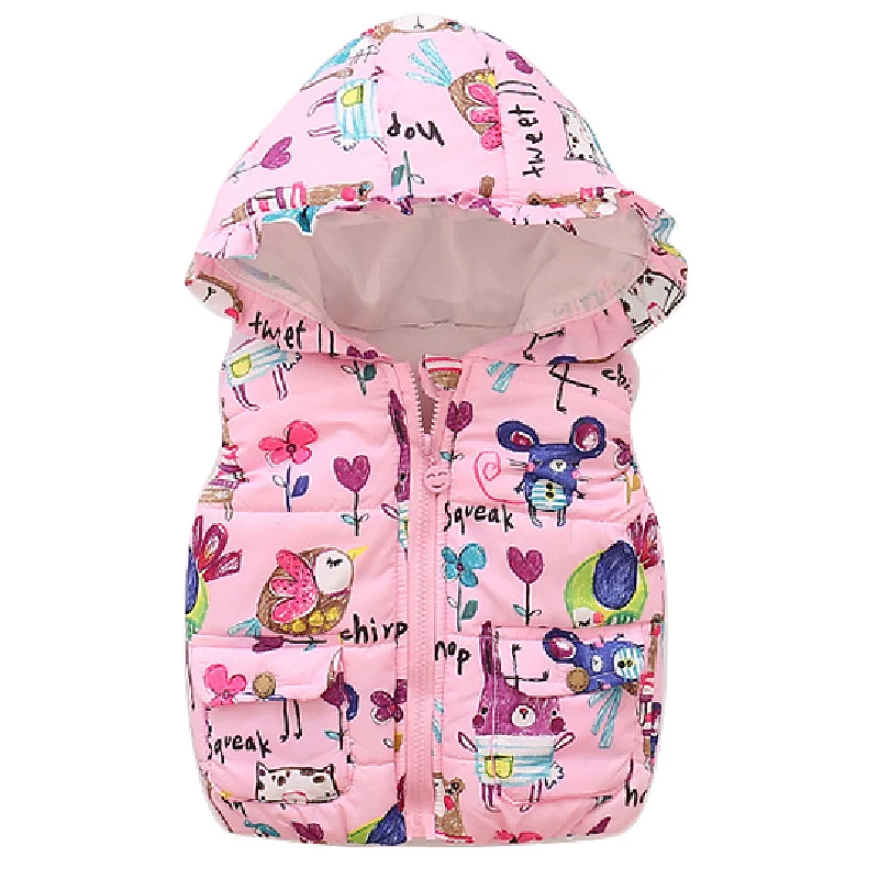 

Girls Vest Kids Hooded Graffiti vest Sweet Waistcoat Children's Down Jacket Winter Warm Vest Baby Girl Jacket Catton Vest