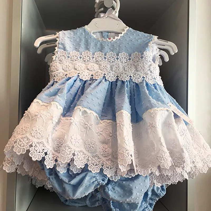 

Roimyal Wholesale 2019 Spanish jacquard custom vest dress lace embellished with lake blue two-piece dress free shipping