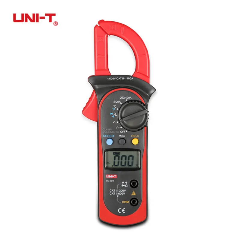 

UNI-T UT202 Digital Clamp Current Meter Multimeter Pinza Amperimetrica Ammeter Voltmeter Test Lead Temperature Probe AC DC Ohm