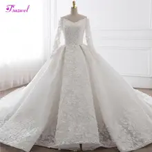 Гламурная Аппликация Часовня Поезд бальное платье свадебное платье Мода возлюбленная с длинной шеей рукавом свадебное платье Vestido de Noiva