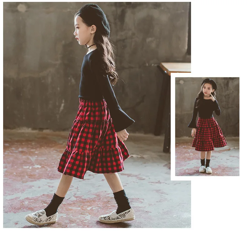 red ruffles plaid skirts for baby big girls Children students skirts kids clothes teenage 4 6 8 10 12 years long skirts clothing (6)