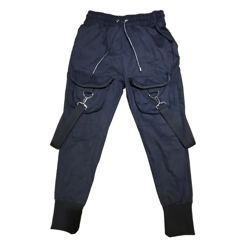 Мужские джоггеры спортивные штаны Высокая уличная мода хип-хоп шаровары мужские уличная пряжка с лентой Свободные повседневные брюки карго