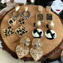 Girlgo, винтажные, металлические серьги Za для женщин, очаровательные, квадратные, в форме сердца, с кристаллами, висячие серьги, большие, массивные, висячие, украшения, вечерние, ювелирные изделия