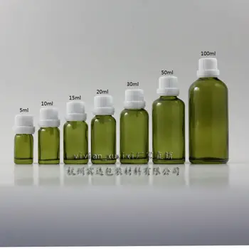 

15ml olive green Glass Essential Oil Bottle With white burglarproof screw cap. Essential Oil Container