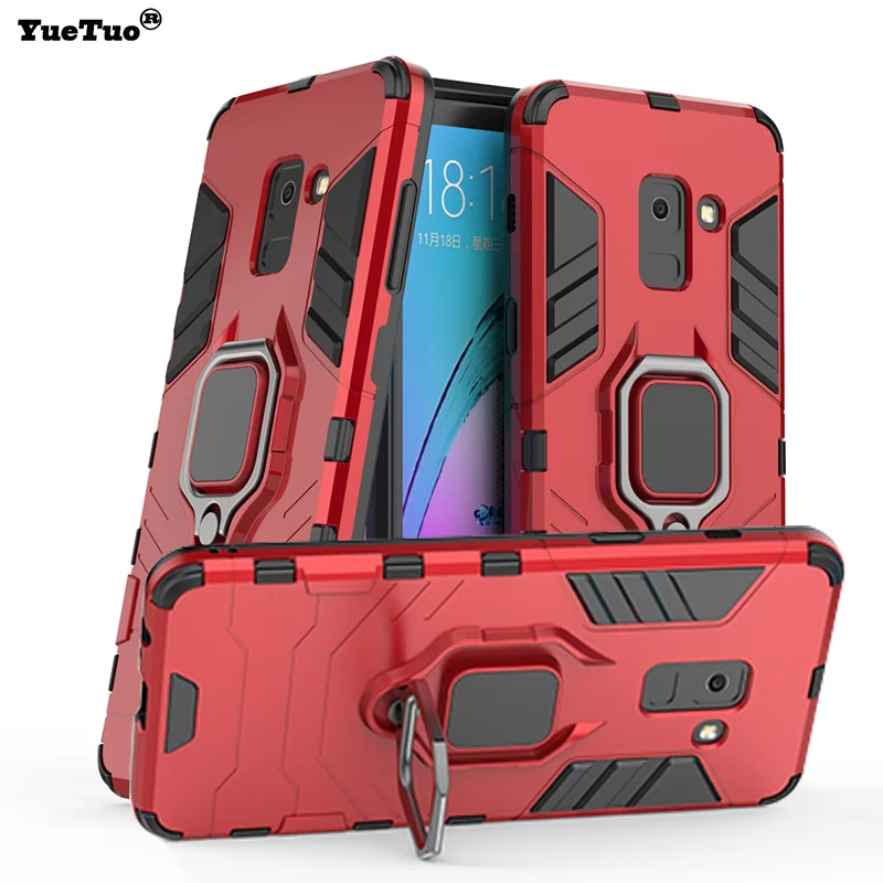 YueTuo finger ring armor case for samsung galaxy A8 plus 2018 A8S S a8plus luxury original stand holder phone 3d Hard back cover |