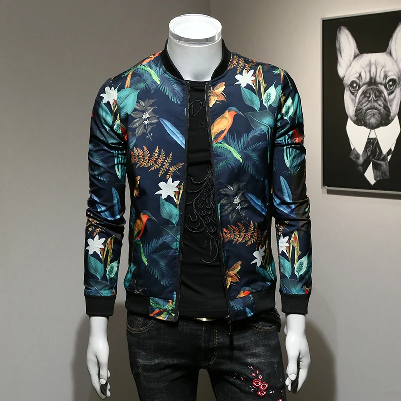 

High quality men's new jacket jacket fashion exquisite youth thin section flower jacket shirt baseball collar slim jacket