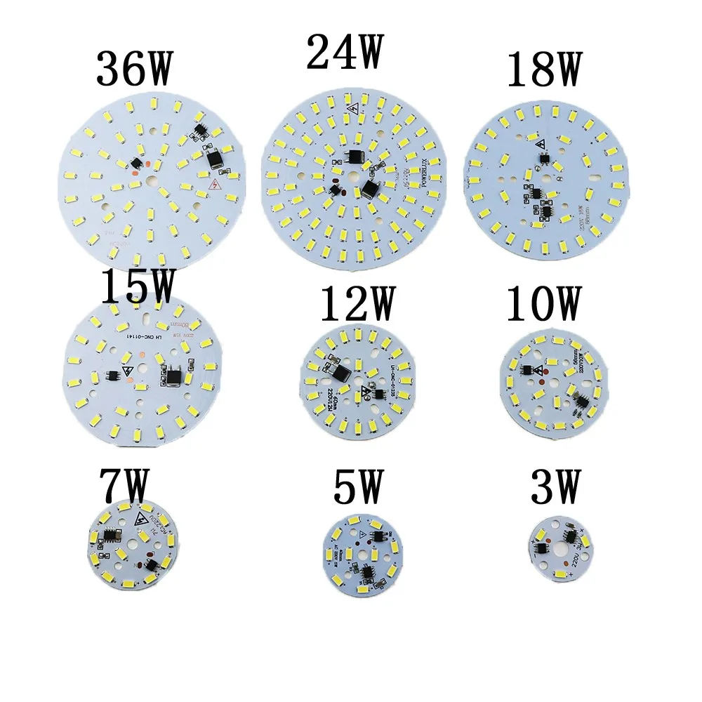 50 шт. ac 220 В светодиодная пластина 3 Вт 5 Вт 7 Вт 10 Вт 12 Вт 15 Вт 18 Вт 24 Вт 36 Вт интегрированный IC драйвер 5730 SMD Холодный белый/теплый белый алюминиевый pcb