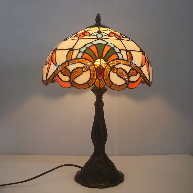 

30CM American Bar Nordic bedroom bedside table lamp Tiffany glass lamps antique retro alloy Lighting