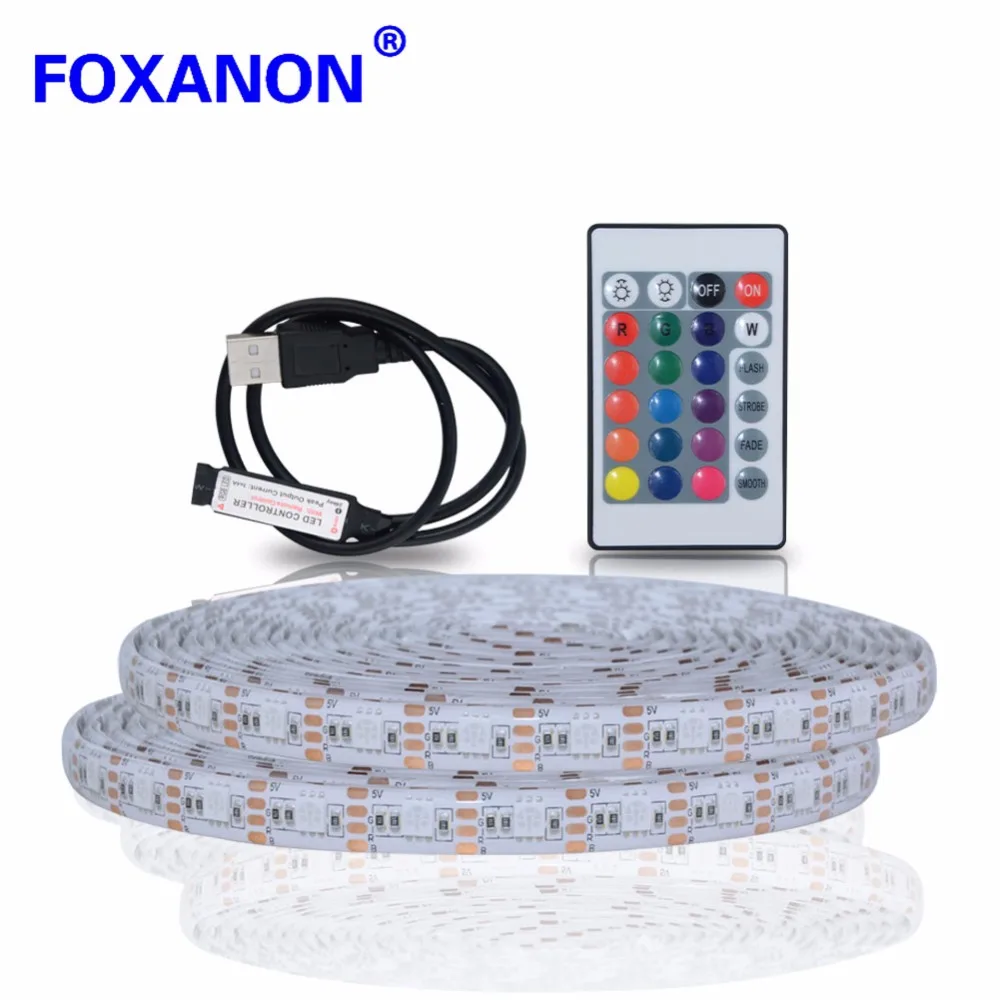 Светодиодная лента Foxanon USB 5 в постоянного тока 5050 2835 RGB 1 м 2 3 4 60 светодиодов/м водонепроницаемая гибкая ИК с