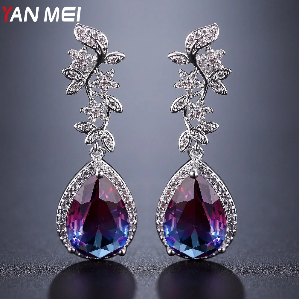 

YANMEI Cubic Zirconia Multicolor Geometric Dangle Earrings For Women Crystal Stars Waterdrop Earring Jewelry Accessories YME6514
